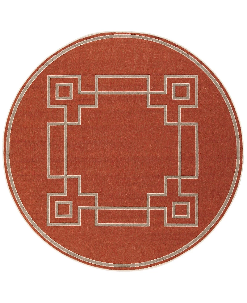 Livabliss Alfresco Alf-9631 Rust 8'9" Round Area Rug, Indoor/Outdoor