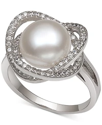 Cultured Freshwater Pearl (9mm) & Cubic Zirconia Statement Ring in Sterling Silver