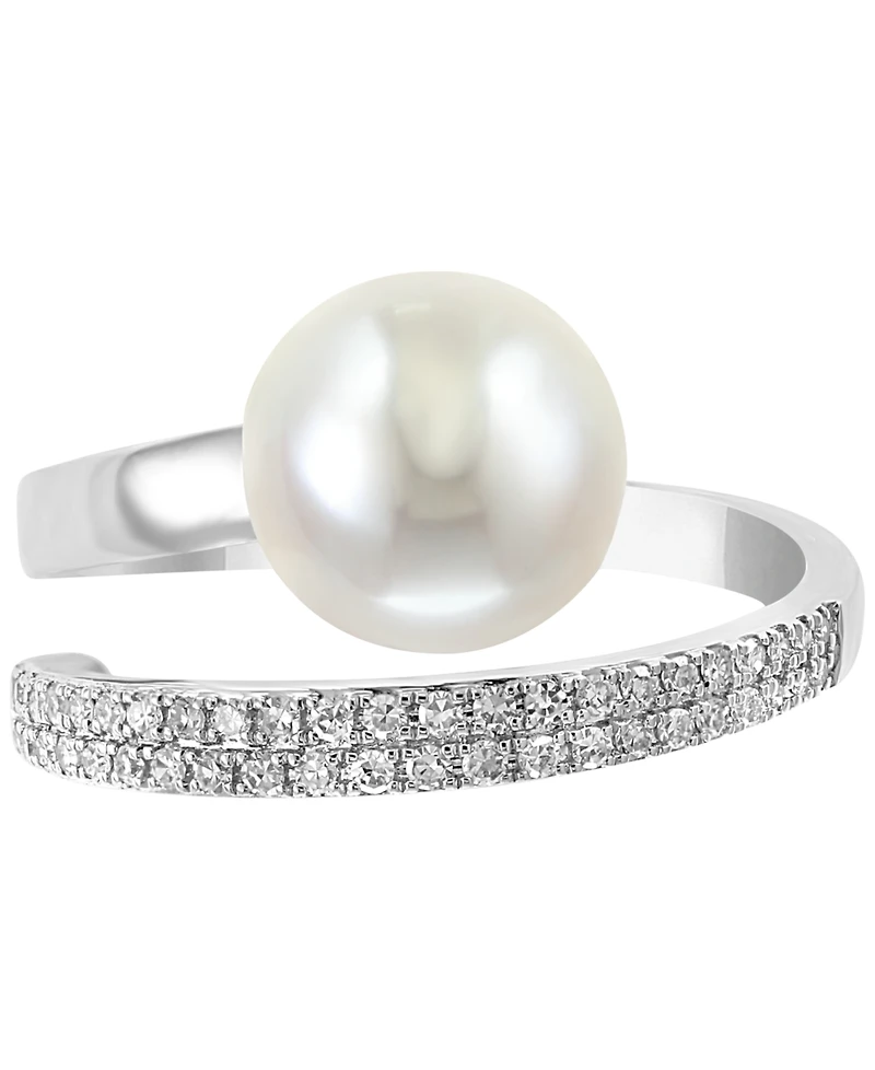Effy Cultured Freshwater Pearl (10mm) and Diamond (1/5 ct. t.w.) Ring in 14k White Gold and Yellow Gold