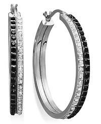 Sterling Silver Earrings, Black and White Diamond Accent Double Row Hoop Earrings