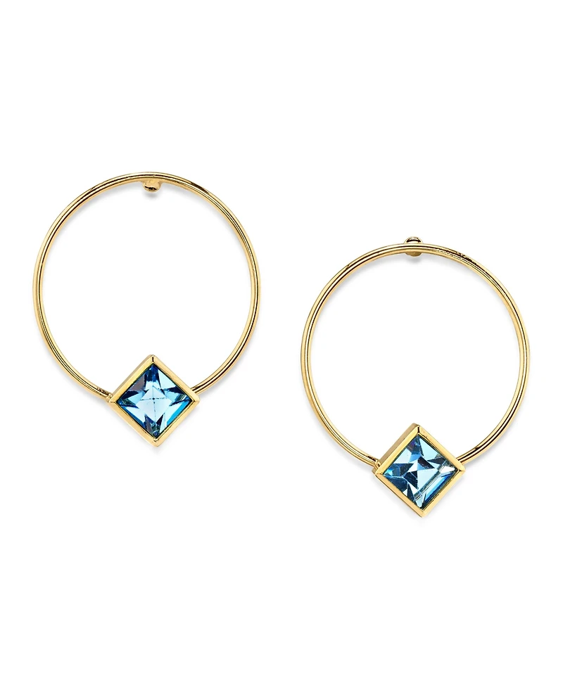 2028 14K Gold-tone Diamond Shape Crystal Hoop Stainless Steel Post Small Earrings