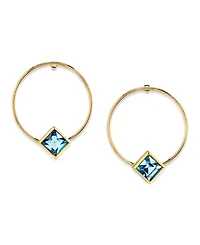 2028 14K Gold-tone Diamond Shape Crystal Hoop Stainless Steel Post Small Earrings