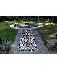 Liora Manne' Ravella 2253 Floral Tile Blue 2' x 8' Indoor/Outdoor Runner Area Rug