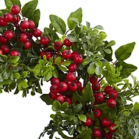 Nearly Natural 24" Berry Boxwood Wreath