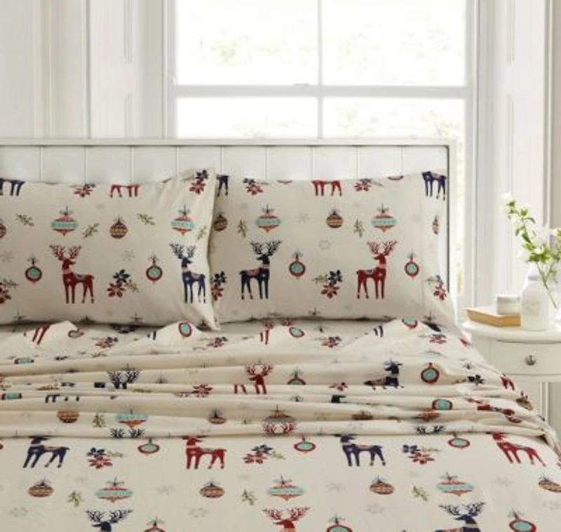 Tribeca Living Holiday Print Heavyweight Flannel Extra Deep Pocket Sheet Sets