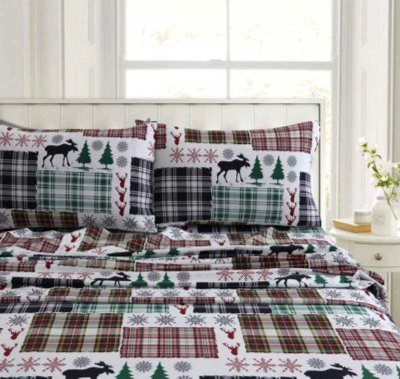 Tribeca Living Holiday Print Heavyweight Flannel Extra Deep Pocket Sheet Sets