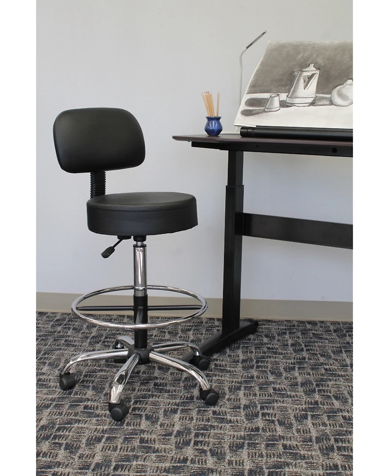 Boss Office Products Caressoft Medical/Drafting Stool W/ Back Cushion