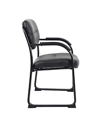 Boss Office Products Leather Sled Base Side Chair W/ Arms