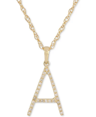 Diamond (1/10 ct. t.w.) Initial Pendant Necklace in 10k Gold, 16" + 2" extender
