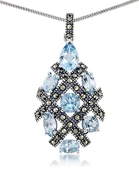 Blue Topaz (5 ct. t.w.) Pendant & Marcasite on 18" Chain in Sterling Silver