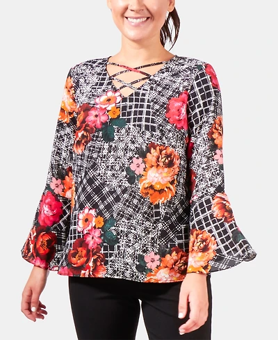 Ny Collection Petite Paisley-Print Bell-Sleeve Top