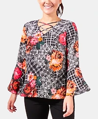 Ny Collection Petite Paisley-Print Bell-Sleeve Top