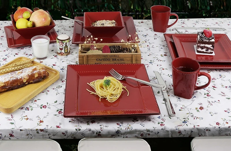 Lorren Home Trends 16 Piece Square Beaded Stoneware Dinnerware set, Service for 4
