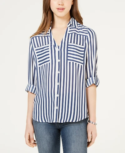 Bcx Juniors' Striped Button-Up Shirt