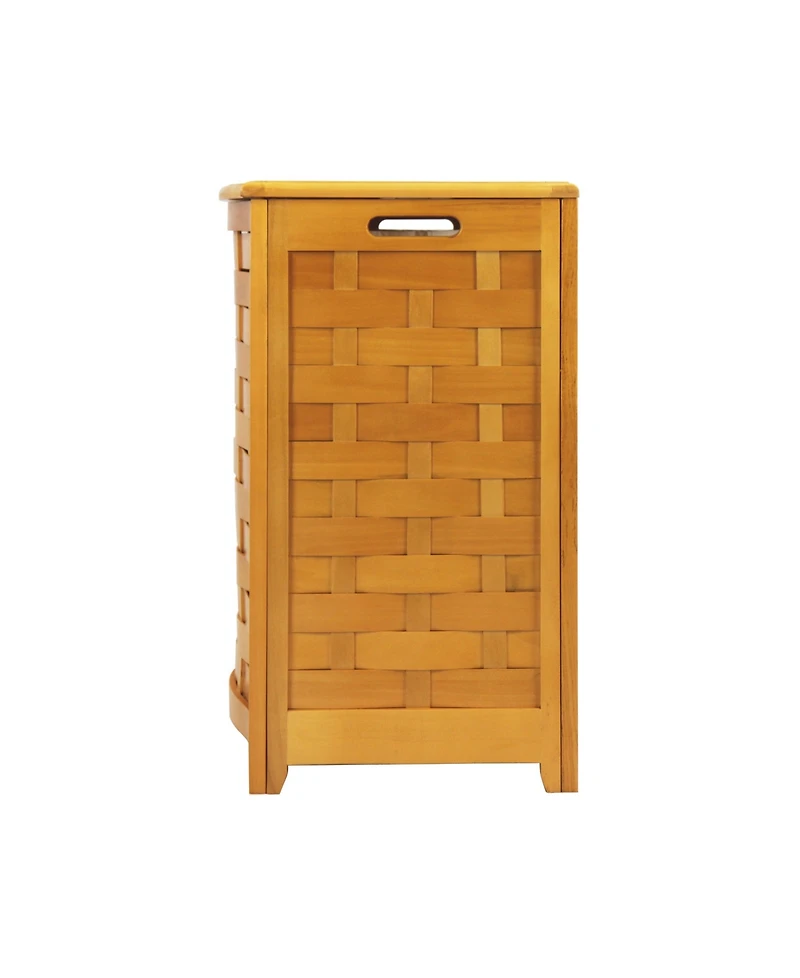 Oceanstar Natural Finished Bowed Front Veneer Laundry Wood Hamper with Interior Bag