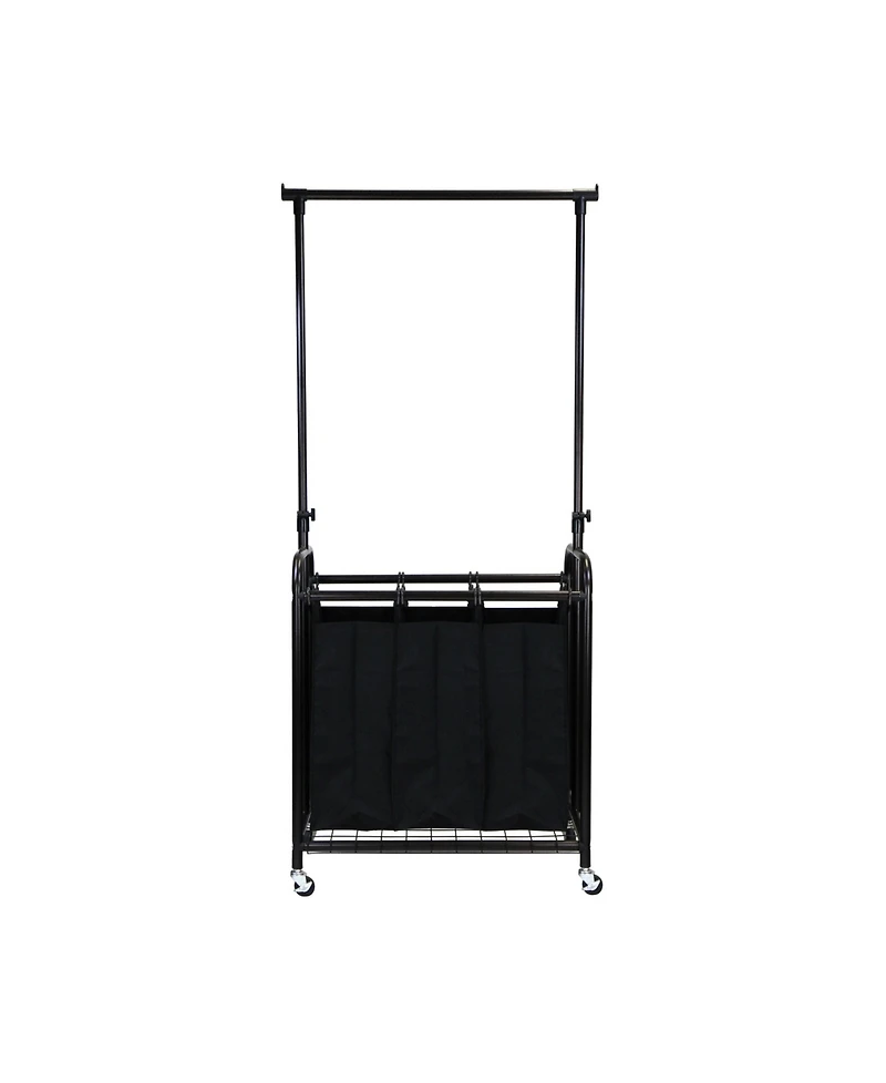 Oceanstar 3-Bag Rolling Laundry Sorter with Adjustable Hanging Bar, Bronze
