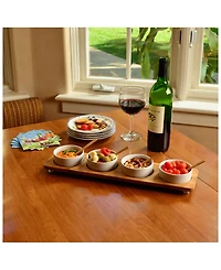Picnic at Ascot Bamboo Divided Serving Platter with 4 Bowls and 4 Bamboo Spoons