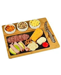 Picnic at Ascot Deluxe Bamboo, Slate Cheese Board, 3 Bowls, Multifunction Knife
