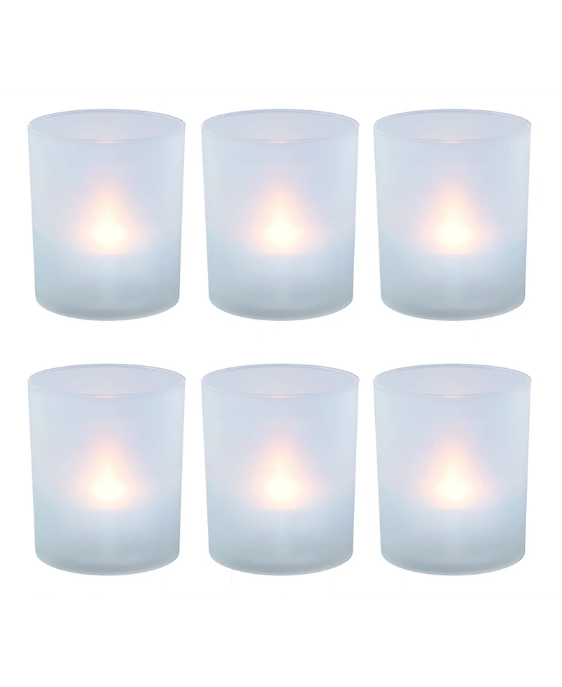 Lumabase Set of 6 Flickering Warm White Led Lights in Frosted Votive Holders Cups