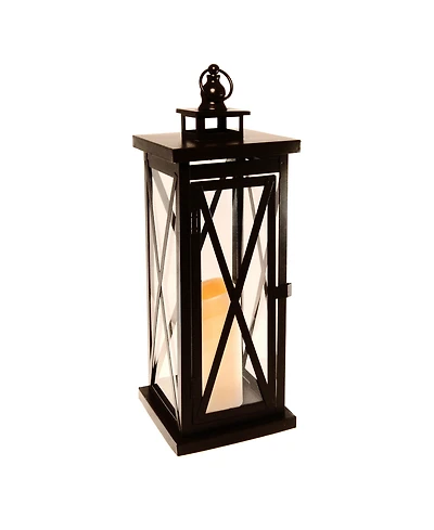 Lumabase Warm Black Criss Cross Metal Lantern with Led Candle