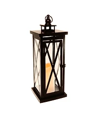 Lumabase Warm Black Criss Cross Metal Lantern with Led Candle