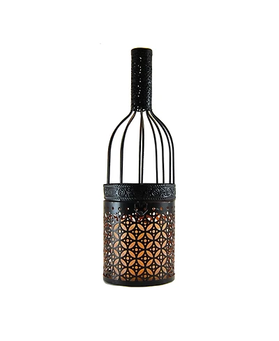 Lumabase Black Wine Bottle Metal Lantern with Led Candle