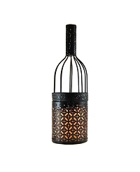 Lumabase Black Wine Bottle Metal Lantern with Led Candle