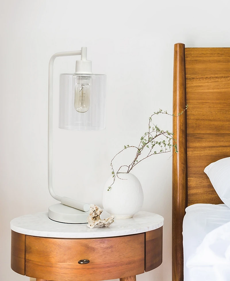 Simple Designs Bronson Antique Style Industrial Iron Lantern Desk Lamp with Glass Shade