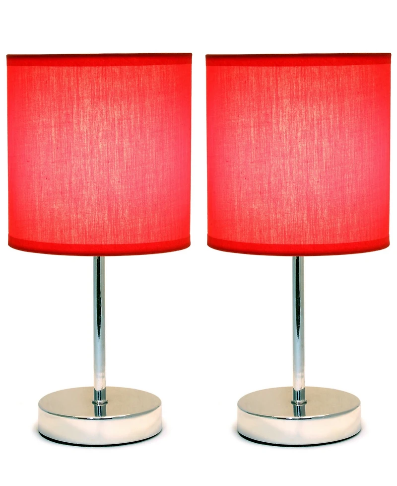 Simple Designs Chrome Mini Basic Table Lamp with Fabric Shade 2 Pack Set