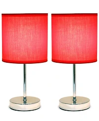 Simple Designs Chrome Mini Basic Table Lamp with Fabric Shade 2 Pack Set