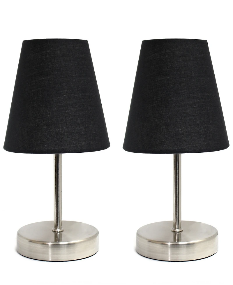 Simple Designs Sand Nickel Mini Basic Table Lamp with Fabric Shade 2 Pack Set