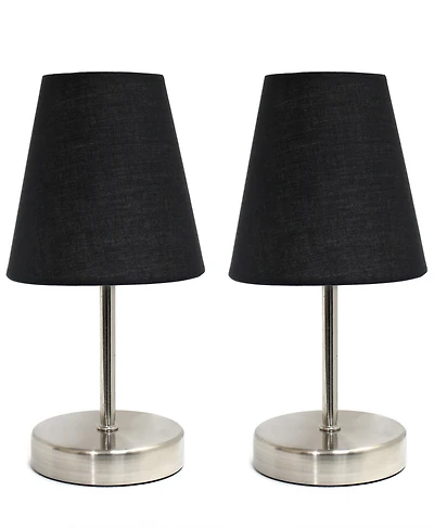 Simple Designs Sand Nickel Mini Basic Table Lamp with Fabric Shade 2 Pack Set