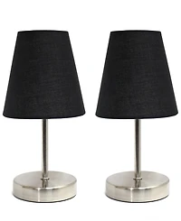 Simple Designs Sand Nickel Mini Basic Table Lamp with Fabric Shade 2 Pack Set