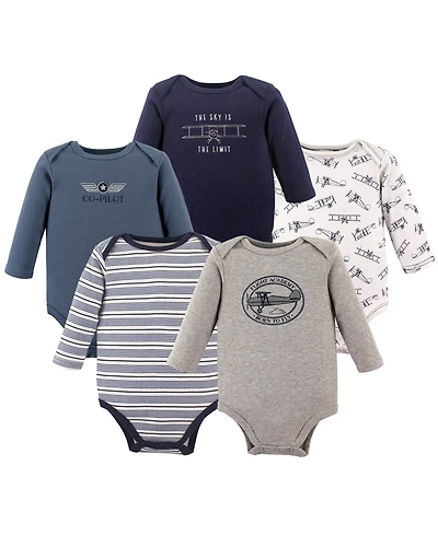 Hudson Baby Boys Five-Piece Collection of Long-Sleeve Cotton Bodysuits