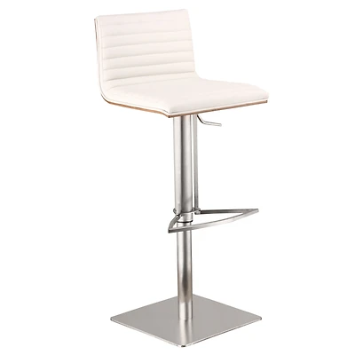 Cafe Adjustable Height Swivel Gray Artificial leather and Walnut Wood Bar Stool with Brushed Stainless Steel Base