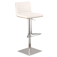 Cafe Adjustable Height Swivel Gray Artificial leather and Walnut Wood Bar Stool with Brushed Stainless Steel Base