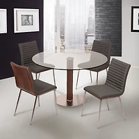 Cafe Brushed Stainless Steel Dining Chair Gray Artificial leather with Walnut Back - Set of 2