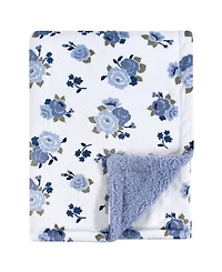 Luvable Friends Baby Girl Plush Blanket with Faux Shearling Back, One