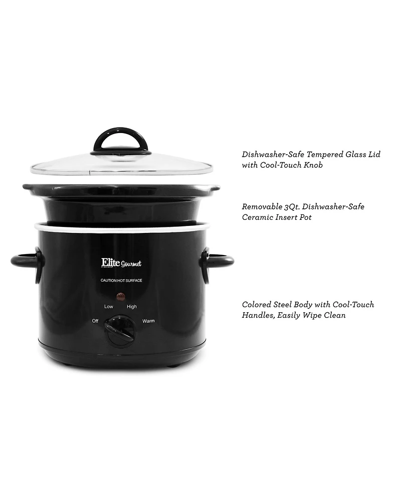 Elite Gourmet 3.5Qt Slow Cooker with Glass Lid, Adjustable Temperature Controls, Keep Warm Function