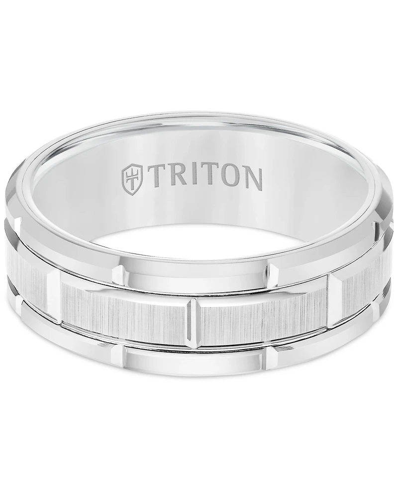 Triton Men's Ring, 8mm Wedding Band White or Black Tungsten