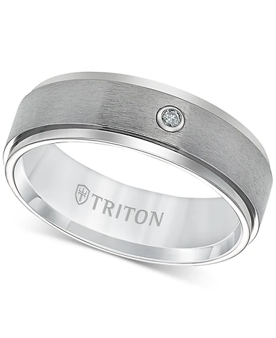 Triton Men's Titanium Ring, 7mm Diamond Accent Wedding Band