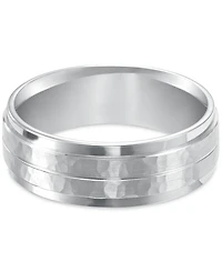 Men's Hammered and Brush Finish Wedding Band 14k White Gold