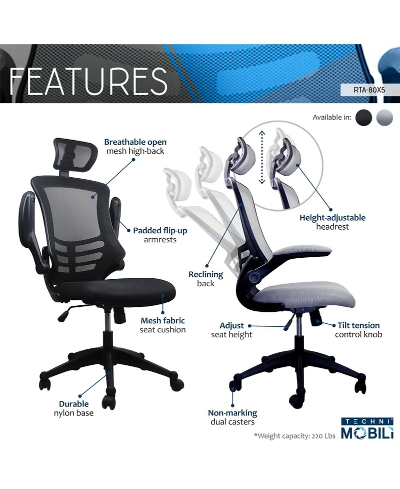 Techni Mobili Modern High-Back Mesh Executive Office Chair