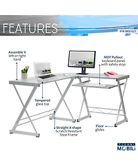 Techni Mobili L-Shaped Glass Top Computer Desk