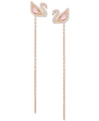 Swarovski Rose Gold-Tone Crystal Swan & Removable Chain Drop Earrings