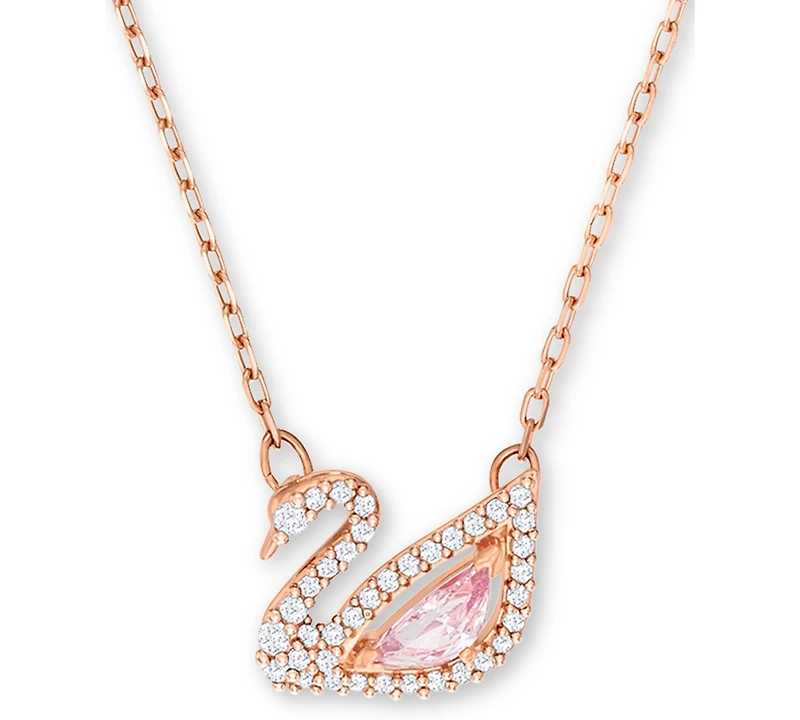 Swarovski Rose Gold-Tone Crystal Swan Pendant Necklace, 14-7/8" + 2" extender