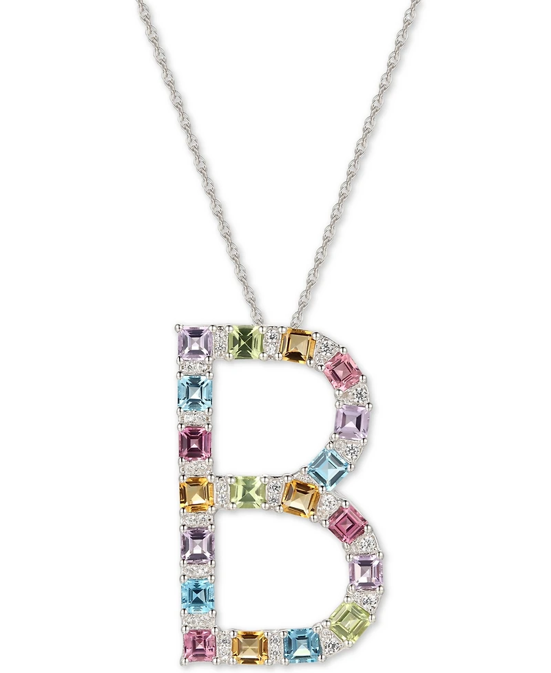 Multi-Gemstone (3-1/5 ct. t.w.) Initial 18" Pendant Necklace Sterling Silver
