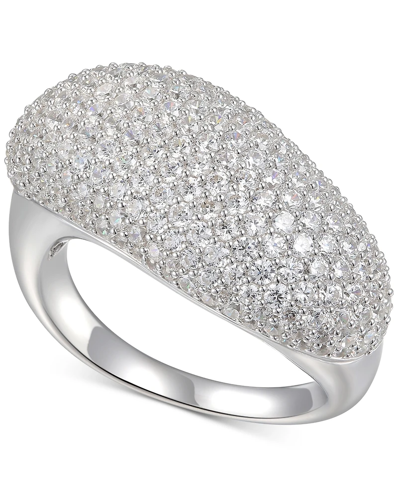 Cubic Zirconia Pave Diagonal Statement Ring Sterling Silver