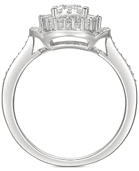Cubic Zirconia Baguette Cluster Halo Ring Sterling Silver