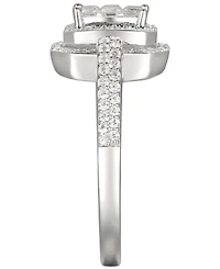 Cubic Zirconia Square Cluster Double Halo Ring Sterling Silver